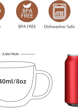 CNGLASS Double Wall Glass Cappuccino Mugs 8.1oz,Clear Insulated Glass Coffee Mug with Handle for Espresso,Latte,Tea,Set of 2