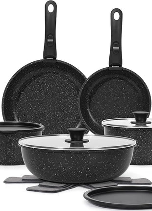 15Pcs Pots and Pans Set Non Stick, Cookware Sets with Detachable Handle, Nonstick RV Kitchen Cooking Tools Removable Handles, Oven Safe, Induction Fast, Stackable Induction Cookware,Black