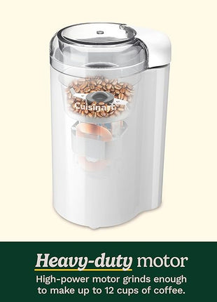 Cuisinart Coffee Grinder, One Touch Control Coffee Bean Grinder with Stainless Steel Bowl and Blades, 2.5 oz/70g Capacity Enough for 12 Cups, On/Off Switch with Safety Interlock, DCG-20N, White