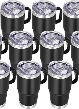VEGOND 20 oz Tumbler Bulk with Handle Lid and Straw, Stainless Steel Insulated Travel Coffee Mug Set, Spill Proof Double Wall Metal Tumblers Cups, Powder Black 12 Pack