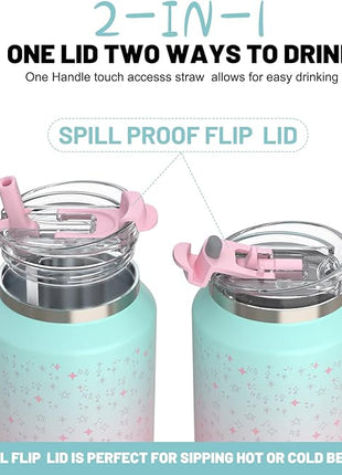 Hydraful 64 oz Tumbler with Handle and Straw - 100% Leak-Proof - Insulated Cup Reusable Stainless Steel Large Water Bottle Travel Mug for Gym, Hiking, and Camping - Gifts for Women Men Him Her