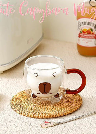 Birthday Gifts for Women Men Cute Capybara Mug Double Walled Coffee Glasses Cups Tea Cappuccino Latte Cup Funny Christmas Gifts Cute Capybara Stuff Gift for Mom Friend Coworker Her Him Home Decor