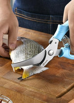 Heavy Duty Poultry Shears - Kitchen Scissors for Cutting Chicken, Poultry, Game, Meat - Chopping Vegetable - Spring Loaded - Blue