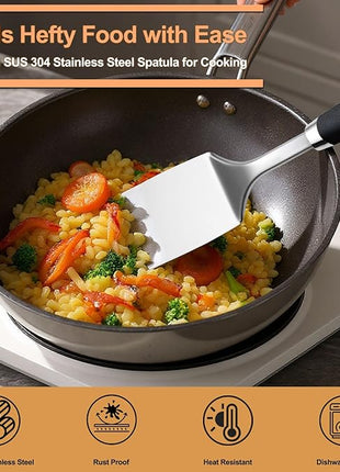 Stainless Steel Spatulas Set, 2 Pack Heavy Duty Solid & Slotted Turner, Metal Spatulas for Kitchen Use, High Heat Resistant Cooking Utensils for Fish Eggs Pancakes