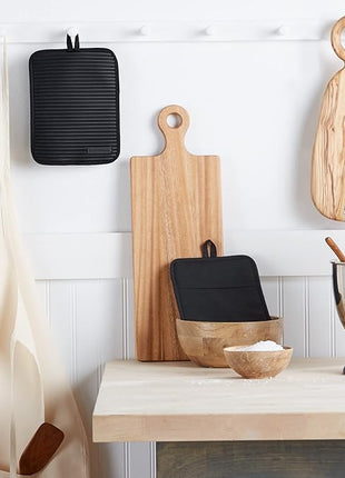 KITCHENAID Ribbed Soft Silicone Pot Holder 2-Pack Set, Matte Black, 7"x9"