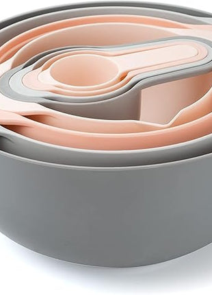 COOK WITH COLOR Nesting Bowls with Measuring Cups Colander and Sifter Set - Includes Mixing Bowls, Colander, Sifter and Measuring Cups, Pink, 8 Pc Bowl