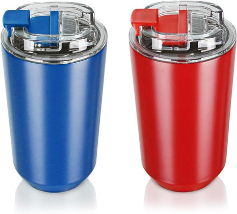 Puraville 2 Pack Insulated Tumblers with Lid, 14 oz Travel Coffee Mug Stainless Steel Vacuum Cup, Leak Proof Double Walled Coffee Tumbler for Iced and Hot Drinks, Klein Blue and Red