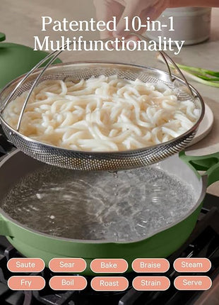 Our Place Always Pan 2.0-10.5” (2.6 Qt) Nonstick, Toxin-Free Ceramic Cookware | Patented 10-in-1 Aluminum Frying & Sauté Pan | Safe for Oven, Induction & All Cooktops up to 450°F | Sage