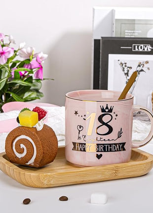 18th Birthday Gifts for Girls, Happy 18 Year Old Girl Birthday Gifts, Unique Gift Ideas for 18 Year Old Girl Daughter, Niece, Granddaughter, Presents for 18th Birthday Decorations 14 Oz Pink Mug