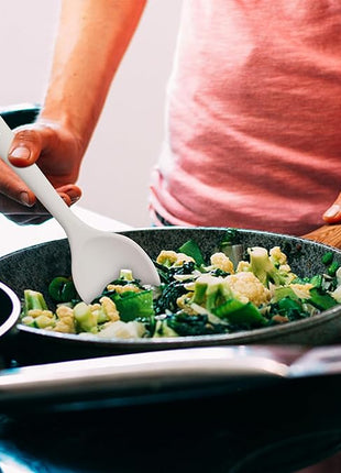 Silicone Cooking Spoons, Heat Resistant Large Silicone Pasta Slotted Spoon Solid Basting Spoon set for Nonstick Cookware, BPA Free Black Kitchen Silicone Spoons set for Mixing, Serving, Draining White