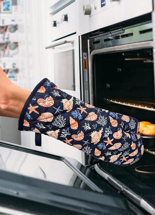 Oven Mitts Cotton Fashion Cute Cowry Design 1pair Heat Resistant Oven Gloves Safe Cooking Baking Grilling Barbecue Machine Washable Pot Holders (Cowry)