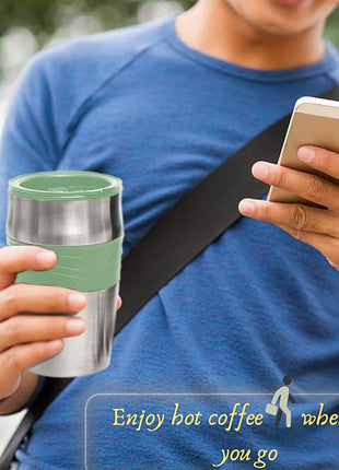 Mixpresso Green Personal Single Serve Coffee Maker with 14oz Travel Mug, Drip Small Coffee Maker with Auto Shut Off, Reusable Filter, Works with Ground Coffee Only – Not for K-Cup Pods