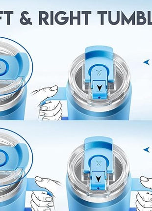 Meoky 40oz Tumbler with Handle, Stainless Steel Travel Mug with 2-in-1 Straw and Sip Lid, Vacuum Insulated Coffee Mug, 100% Leak Proof, Keeps Cold for 34 Hours or Hot for 10 Hours (Sky)