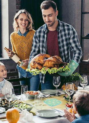 AUAUY Oven Mitts and Potholders, BBQ Gloves Heat Resistant, 1 Pair Oven Mitts and 2 Pot Holders, Cotton Non-Slip Cooking Gloves Home Essentials for Cooking Baking Kitchen Microwave Pizza (Daisy-Green)