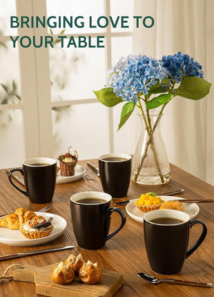 Sweese Porcelain Coffee Mugs - 16 Ounce (Top to the Rim) for Coffee, Latte, Tea, Cocoa, Set of 4, Black