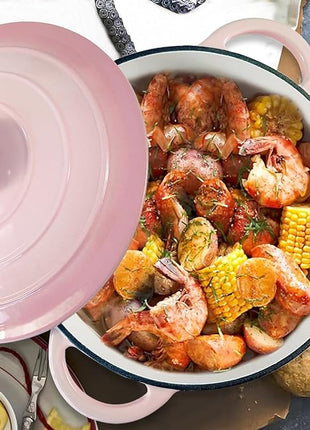 Dutch Oven,Cast Iron Dutch Ovens,Dutch Oven Pot with Lid,5 QT Enamel Dutch Pot,Dutch Ovens with Dual Handles,Cast Iron Pot for Braiser,Cooking,Gifts for Family,Pink