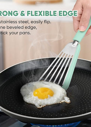 Nonstick Fish Spatula,Maywe Tanso Thin Slotted Spatulas Turner Silicone Fish Spatulas for Nonstick Cookware,High Heat Resistant BPA Free Cooking Utensils,Ideal for Fish,Eggs,Pancakes