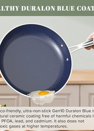 Nuwave Pro-Smart 12” & 8” SS Fry Pan Set, Healthy Duralon Blue Non-Stick Ceramic Coating, Heavy-Duty Tri-Ply Construction, Ergonomic Stay-Cool Handles, Induction-Ready & Works on All Cooktops