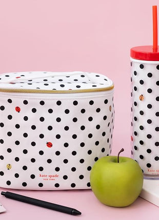kate spade new york Acrylic Tumbler with Lid and Straw, 24 oz Tumbler, Slim Double Wall Tumbler (Ladybug Dot)