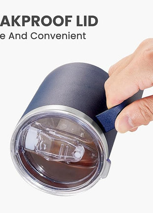 MEWAY 12oz Coffee Mug With Handle 2 Pack Bulk,Stainless Steel Insulated Travel Tumblers With Sliding Lid,Double Wall Vacuum Camping Cup for Hot & Cold Drinks (Navy Blue, 2)