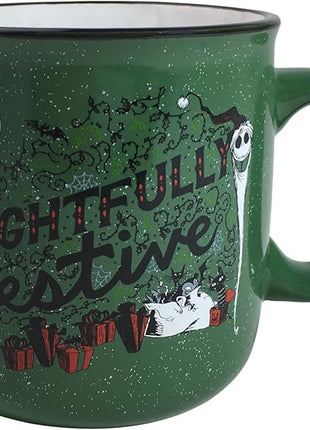 Silver Buffalo Disney The Nightmare Before Christmas “Frightfully Festive” Featuring Jack Skellington and Zero Ceramic Camper Mug, 20 Ounces