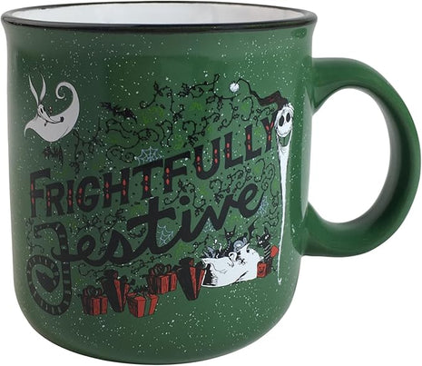 Silver Buffalo Disney The Nightmare Before Christmas “Frightfully Festive” Featuring Jack Skellington and Zero Ceramic Camper Mug, 20 Ounces
