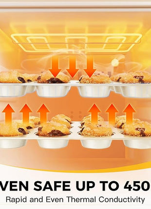 HONGBAKE Bakeware Sets, Baking Pans Set, Nonstick Oven Pan for Kitchen with Wider Grips, 10-Piece Including Rack, Cookie Sheet, Cake Pans, Loaf Pan, Muffin Pan, Pizza Pan -Cream