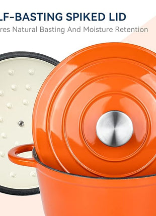 Miereirl 4.5 Quart Enameled Dutch Oven Pot with Lid, Cast Iron Dutch Oven with Dual Handles for Bread Baking, Cooking, Non-stick Enamel Coated Cookware (Orange)