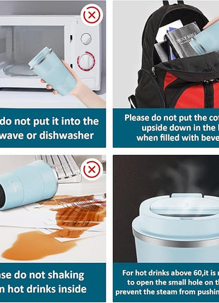 CS COSDDI 12 oz Stainless Steel Vacuum Insulated Tumbler - Coffee Travel Mug Spill Proof with Lid - Coffee Cups for Keep Hot/Ice Coffee,Tea and Beer (3rd pale blue)