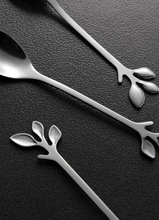 AnSaw Elegant Silver Leaf Coffee Spoons - 10-Piece, 4.7" Mini Stainless Steel Espresso & Dessert Tea Spoons, Perfect for Demitasse & Small Servings