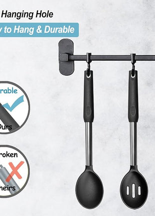 Pack of 2 Large Silicone Cooking Spoons,Non Stick Solid Basting Spoon,Heat-Resistant Kitchen Utensils for Mixing,Serving,Draining,Stirring (Black)