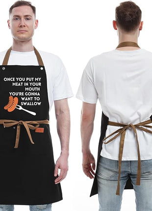 REHAVE Gift Ideas For Her Him - Birthday Gifts For Men, Dad, Husband, Boyfriend, Brother - Funny BBQ Apron for Men with Pockets, Dad Gifts from Daughter, Son - Cooking Gifts, BBQ Gifts, Grill Apron