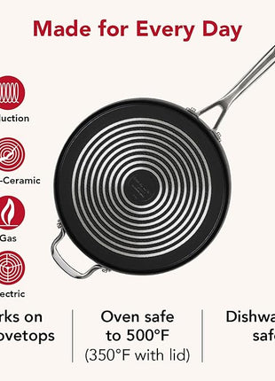 KitchenAid Hard Anodized Induction Nonstick Cookware Saute Pan/Jumbo Cooker with Lid and Helper Handle, Dishwasher Safe, 5 Quart Non Stick Sauteuse with Stainless Steel Handles - Matte Black