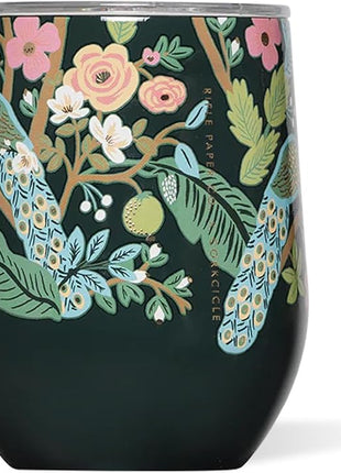 Corkcicle Stemless Insulated Wine Glass Tumbler - Keeps Beverages Cold 6 Hrs Hot 3 Hrs - Stainless Steel - Easy-Grip - Gift for Mom - Great for Mother's Day or Christmas - 12 oz - Peacock Blue