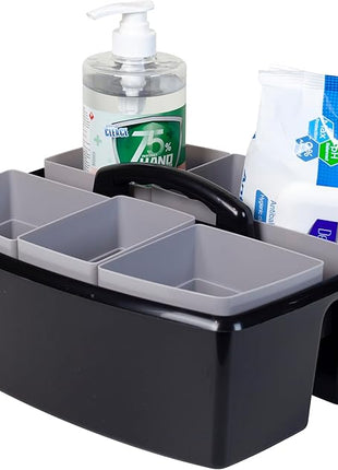 Storex 2-Compartment Large Caddy – Multipurpose Classroom Organizer with Handle, Black, 1-Pack (00973A06C)