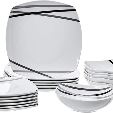 Amazon Basics 18 Piece Kitchen Dinnerware Set - Square Plates, Bowls, Service for 6 - Modern Beams