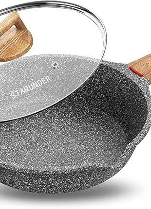 Induction Nonstick Skillet Frying Pan With Lid,Swiss Granite Omelette Pan, Scratch-Resistant Safe Cookware Set，PFOA Free(8 inch)