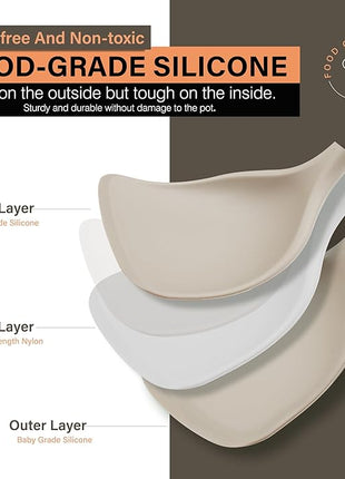 Silicone Cooking Utensils Set, Heat Resistance Large Kitchen Utensils Set with Long Wooden Handle, BPA-free Silicone Spatula, 6 Pcs Cooking Spoons for Non Stick Frying Pans and Pots(Khaki）