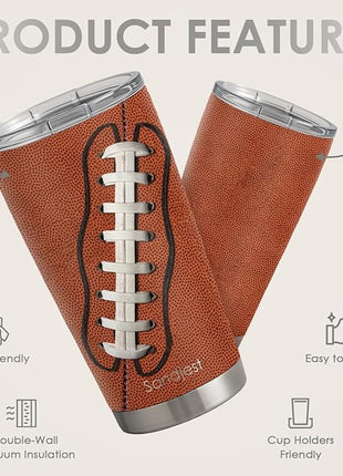 SANDJEST Football Tumbler 20oz Stainless Steel Insulated, Travel Coffee Cup, Sport Tumblers Gifts for Football Lovers, Men Women, Coach, Birthday, Christmas