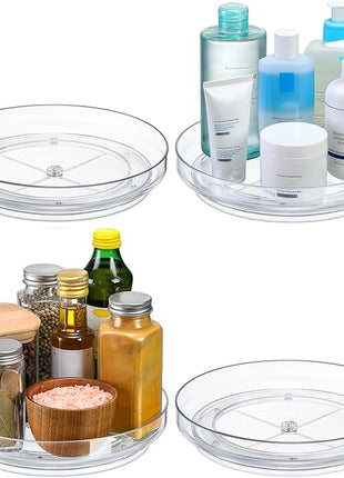 2 Pack 9 Inch Clear Acrylic Lazy Susan, Non-Skid Turntable Organizer for Cabinet, Kitchen, Pantry Organization Storage, Refrigerator, Vanity Makeup, Bathroom Countertop Organizing, Rotating Spice Rack