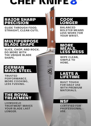 Dalstrong Chef Knife - 8 inch - Gladiator Series - Forged High Carbon German Steel - Orange ABS Handle - Full Tang Kitchen Knife - Cooking Knife - w/Sheath - Razor Sharp Chef's Knife - NSF Certified