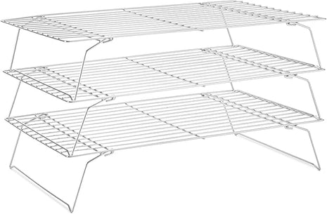 Cooling Rack for Baking 3 Tiers, 16" x 10" Cookie Cooling Wire Rack Stackable Collapsible Nonstick, Stainless Steel Baking Cooking Cooling Racks with Optimum Air Flow, Silver