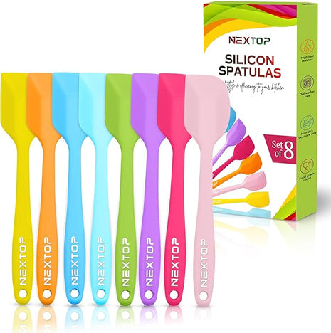 NEXTOP Silicone Spatula 8 Piece Set, Heat-Resistant Non-stick Rubber Spatulas Heat Resistant Seamless One Piece Design Non-Stick Flexible Scrapers Baking Mixing (8.3" Inches)