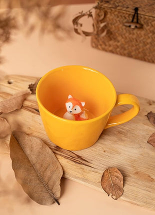 DIHOclub Fox Ceramic Cup Hidden 3D Animal Inside Mug,Cute Cartoon Handmade Figurine Mugs,Holiday and Birthday Gift for Coffee Milk Tea Lovers,12 OZ(Yellow)