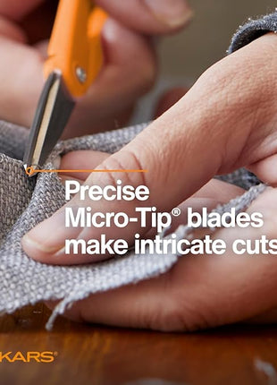 Fiskars Premier No. 5 Micro-Tip Orange-Handled Fabric Scissors - Double Loop Handle - Sewing and Craft Scissors - Orange