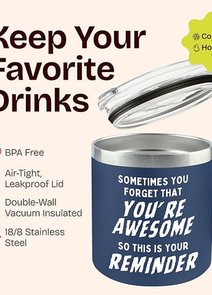 Christmas Dad Gifts Cup - Sometimes You Forget Your Awesome Present Navy 14oz Motivational Coffee Tumbler Christmas Idea for Boyfriend, Husband, Dad Inspirational Mugs Gift for Men Who Have Everything