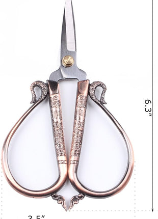 BIHRTC 6.3 Inches Vintage Style Stainless Steel Auspicious Clouds Scissors Sewing Shears DIY Tools for Needlework,Embroidery, Sewing, Craft, Art Work & Everyday Use (Copper)