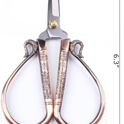 BIHRTC 6.3 Inches Vintage Style Stainless Steel Auspicious Clouds Scissors Sewing Shears DIY Tools for Needlework,Embroidery, Sewing, Craft, Art Work & Everyday Use (Copper)