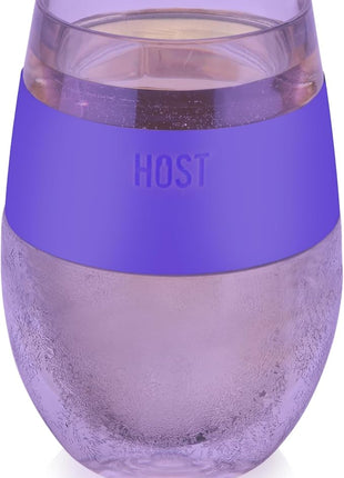 Host Cooling Cup Set of 1 Plastic Double Wall Insulated Freezable Drink Chilling Tumbler with Freezing Gel, Wine Glasses for Red and White Wine, 8.5 oz, Translucent Purple