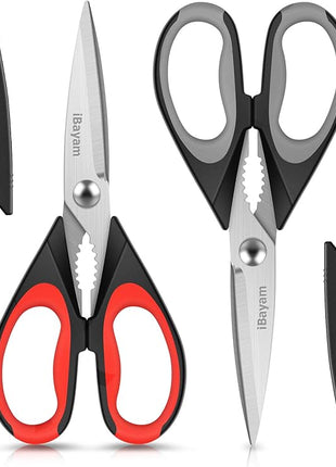 iBayam Kitchen Scissors All Purpose Heavy Duty, Kitchen Utensils Set, Stainless Steel Cooking Utensils Gadgets, Meat Poultry Food Shears Dishwasher Safe Utility Tools Home Gift, with Protective Sheath